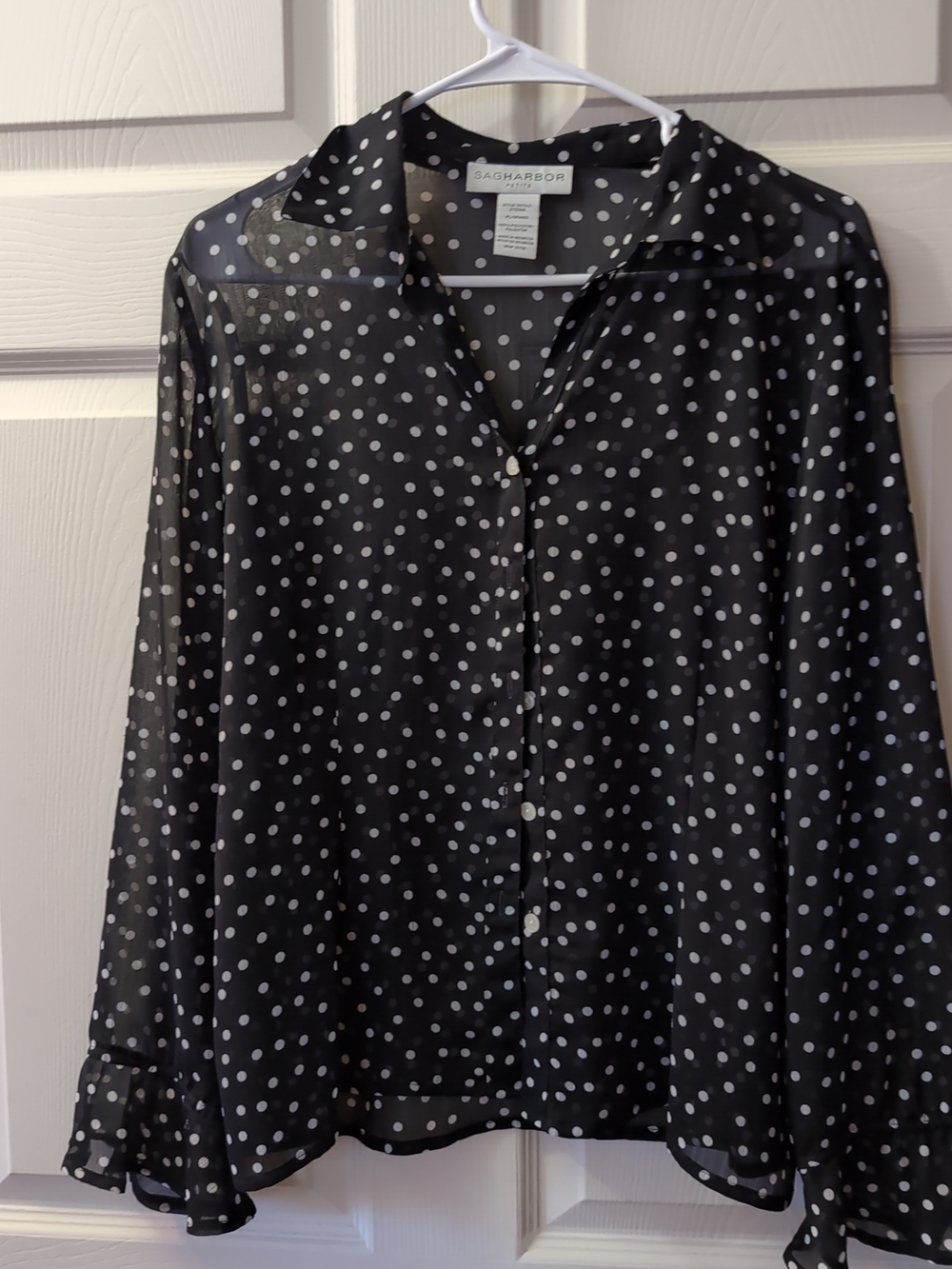 Sag Harbor Black Sheer Polka Dot Blouse